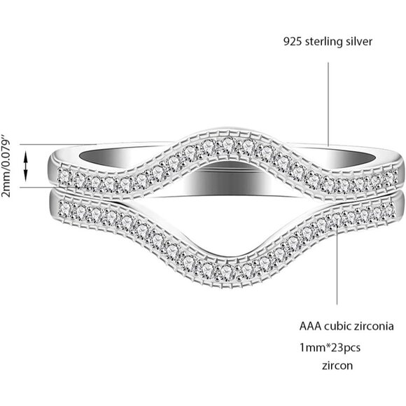 🆕 Women Silver Cubic ZIrconia Curved Stackable Rings Half Eternity Wedding Set - Picture 7 of 7